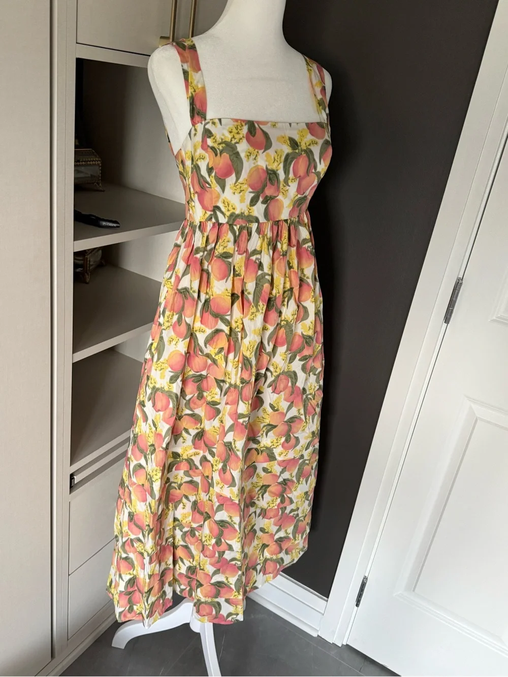 J. Crew Peach Print Square-Neck Maxi Dress in Pink, Yellow & Cream
